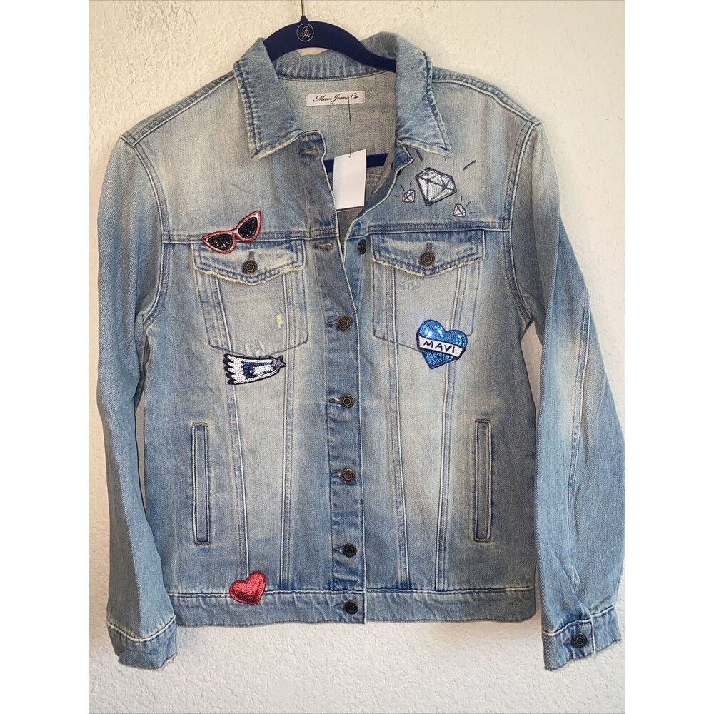 New Mavi jean jacket patches 90s y2k KARLA Sequin retro Large Heart comic
